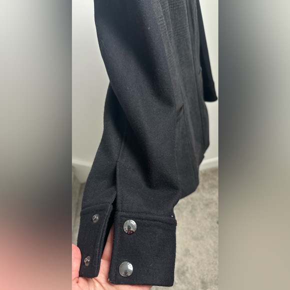 MICHAEL KORS Women Black Gray Plaid Wool Blend Hoodie Coat Size 12 - Picture 5 of 12